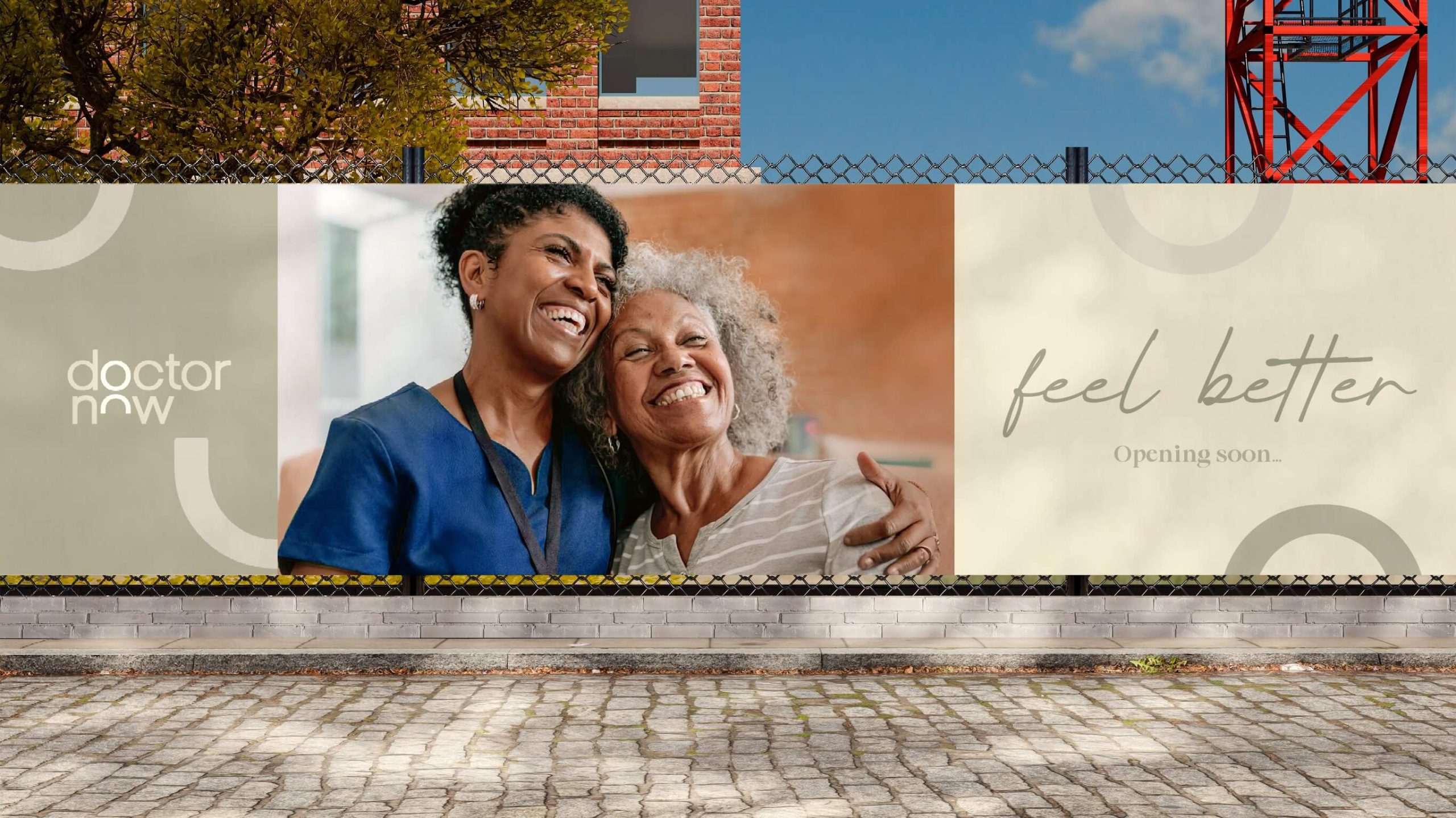 Mockup of DoctorNow board on street.