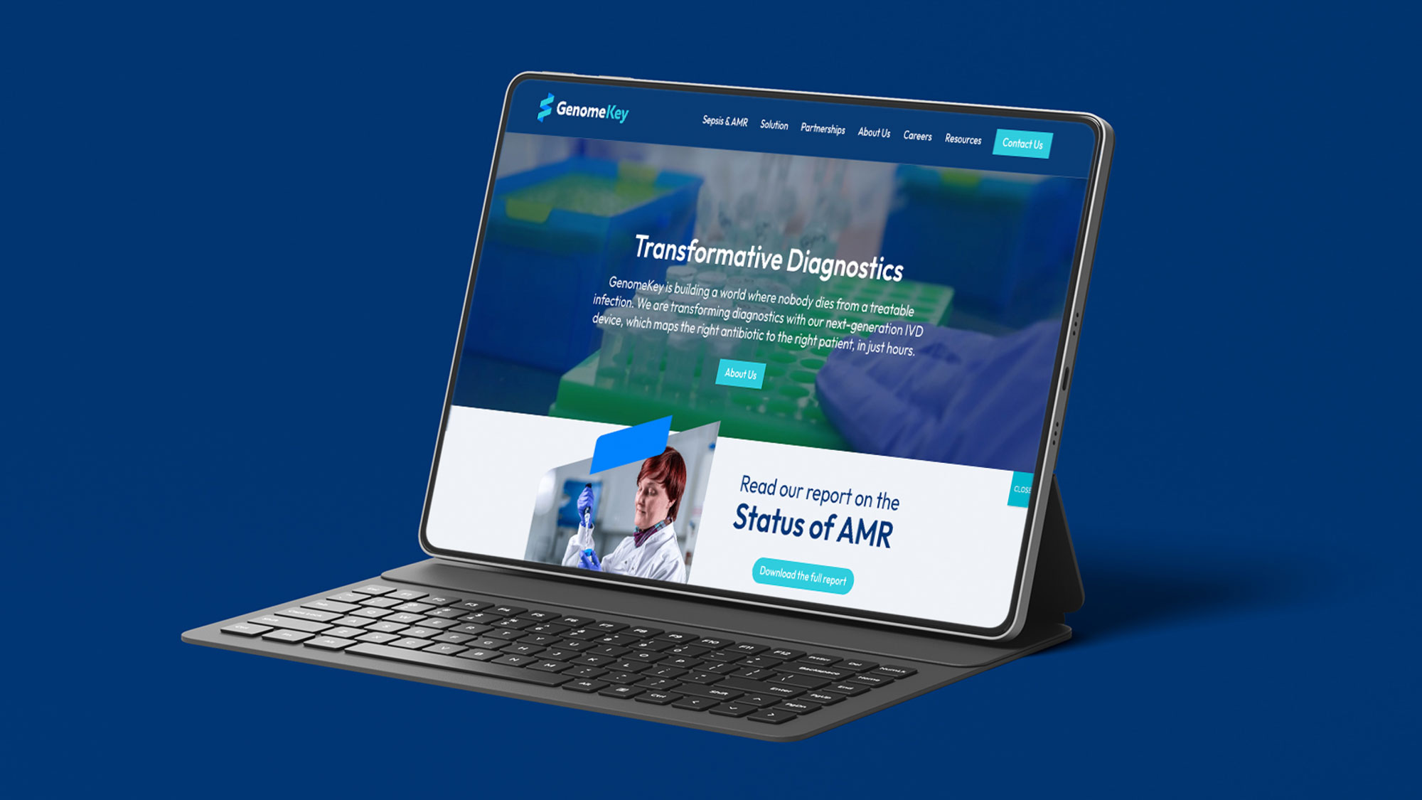 mockup of laptop displaying genome key website